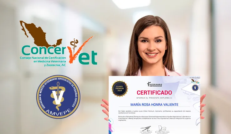 Imagen de una médica veterinaria con su certificado